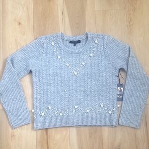 Grey Sweater with Pearl Accents sz S